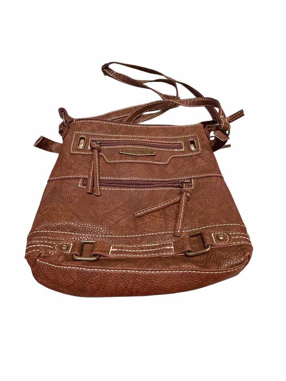 Vintage Stone Mountain USA Brown PU/ Leather Crossbody Purse w/Multiple Zippers